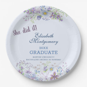 Blue and Lavender Floral Graduation Party Paper Plates