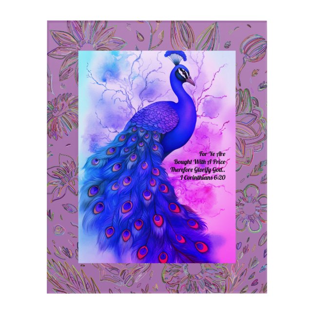 Blue and Lavender Peacock Acrylic Print (Front)