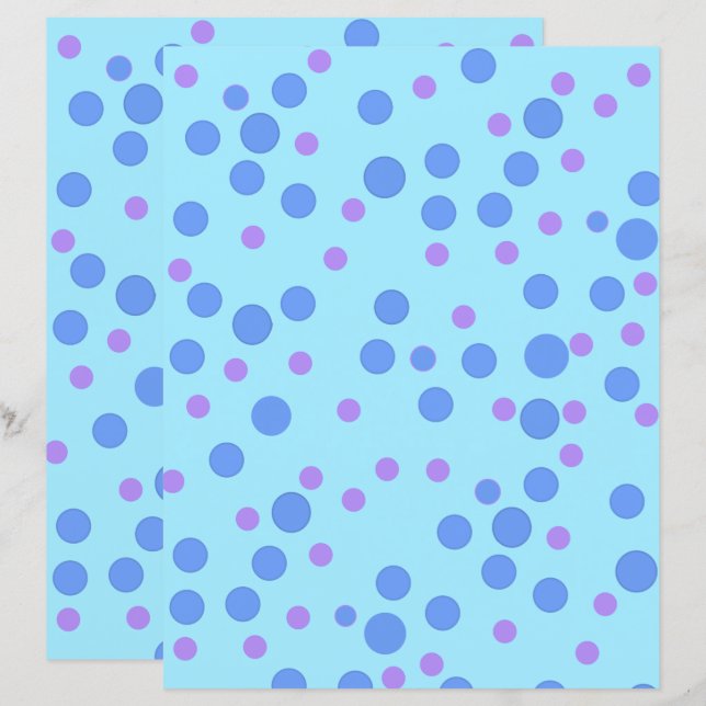 Blue and Lavender Polka Dots Scrapbook Paper (Front/Back)