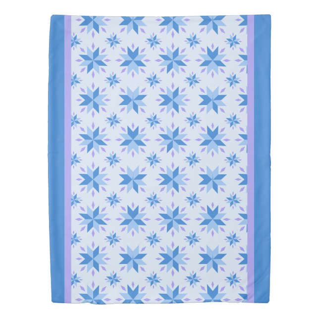 Blue And Lavender Star Quilt Pattern Duvet Cover (Front)