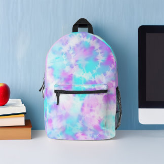 Blue and Lavender Tie Dye Pattern Custom Printed Backpack