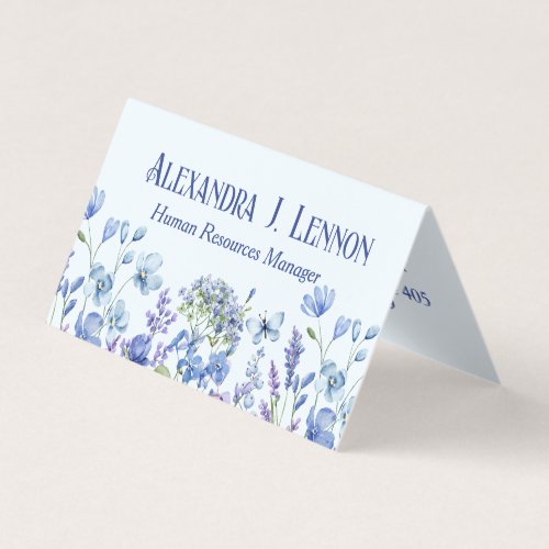 Blue and Lavender Wildflower Garden Folded Business Card