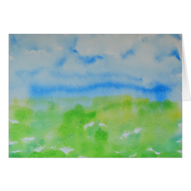 Blue And Leaf Green Abstract Landscape Watercolor (Front Horizontal)