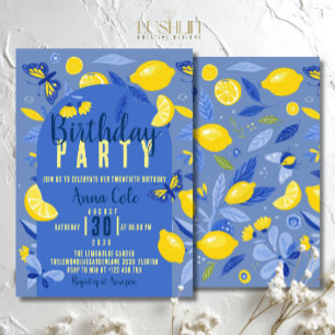 Blue and Lemon Birthday Party Modern Colorful Invitation