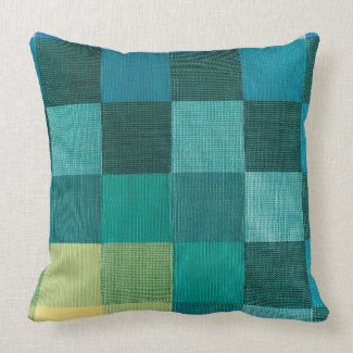 Blue and Lemon Hint Checkered Throw Pillow