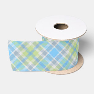 Blue and light green plaid ribbon
