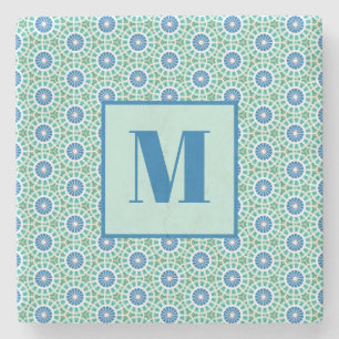 Blue and Light Turquoise Initial Stone Coaster