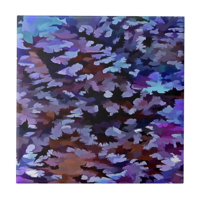 Blue and Lilac Camouflage Pattern Ceramic Tile (Front)