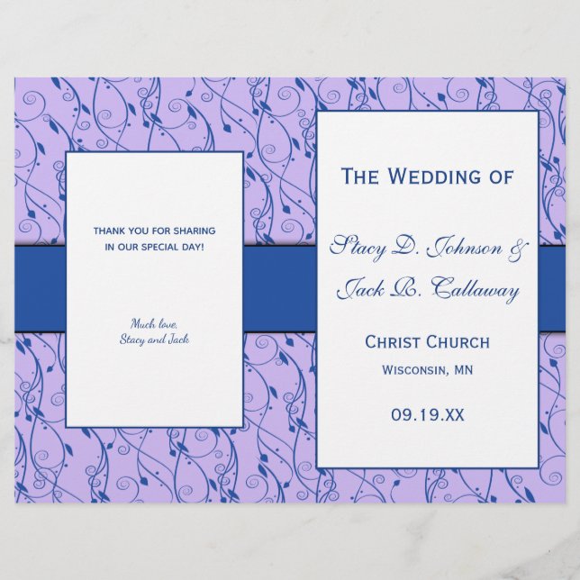 Blue and Lilac Floral Wedding Program (Front)
