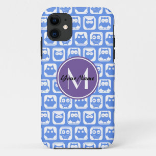 Blue and Lilac Owl Custom Monogram Personalized iPhone 11 Case