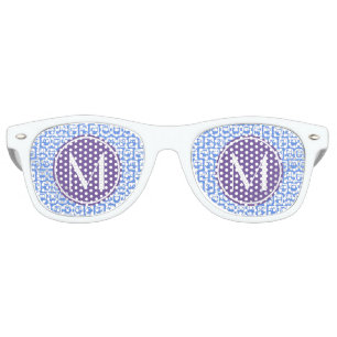 Blue and Lilac Owl Custom Monogram Personalized N1 Retro Sunglasses