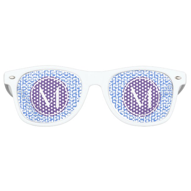 Blue and Lilac Owl Custom Monogram Personalized N1 Retro Sunglasses (Front)