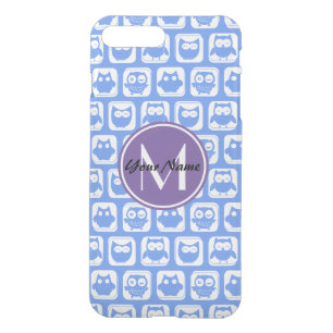 Blue and Lilac Owl Custom Monogram Personalized iPhone 8 Plus/7 Plus Case