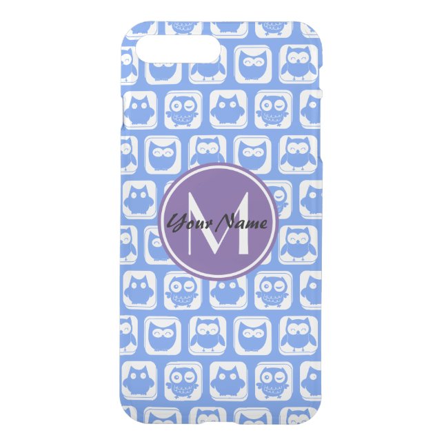 Blue and Lilac Owl Custom Monogram Personalized Uncommon iPhone Case (Back)