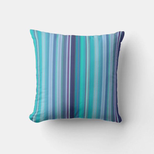 Blue and Lilac Stripes Throw Pillow (Front)