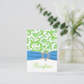 Blue and Lime Damask Bat Mitzvah Enclosure Card (Standing Front)