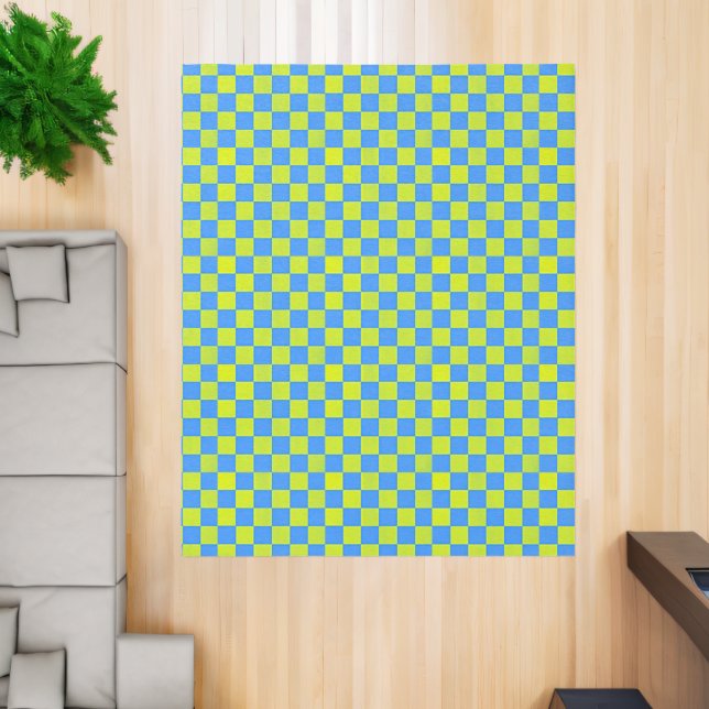 Blue and Lime Green Checkerboard Squares Rug Large (Insitu (Indoor 2))
