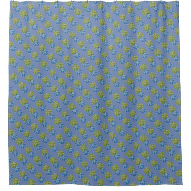 Blue and Lime Green Flowers Shower Curtain (Front)
