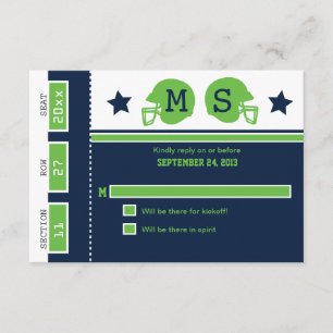 Blue and Lime Green Football Ticket Wedding RSVP