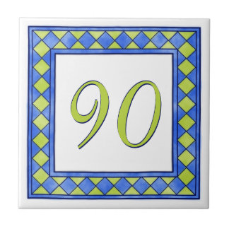Blue and Lime Green House Number Ceramic Tile