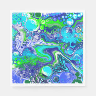 Blue and Lime Green Marble Swirls Birthday Party Napkins