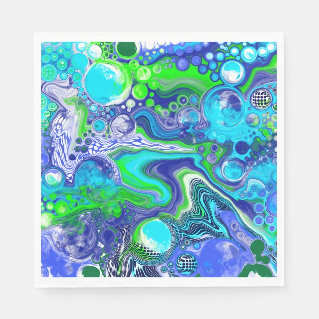 Blue and Lime Green Marble Swirls Birthday Party  Napkins (Front)