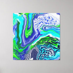Blue and Lime Green Marble Swirls Canvas Print