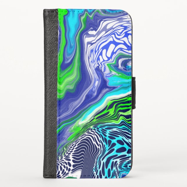 Blue and Lime Green Marble Swirls  iPhone Wallet Case (Front)