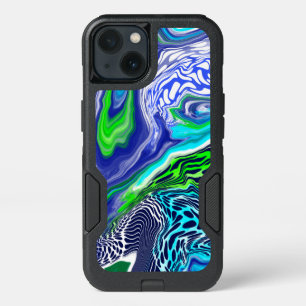 Blue and Lime Green Marble Swirls iPhone 13 Case
