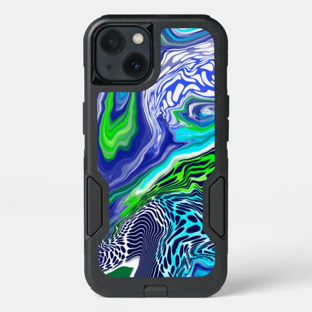 Blue and Lime Green Marble Swirls Otterbox iPhone Case (Back)