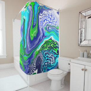 Blue and Lime Green Marble Swirls Shower Curtain