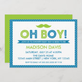 Blue and Lime Green Polka Dot Oh Boy Baby Shower Invitation (Front/Back)