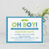 Blue and Lime Green Polka Dot Oh Boy Baby Shower Invitation (Standing Front)