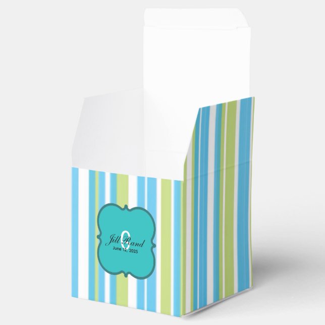 Blue and Lime Green Striped   Favor Boxes (Opened)