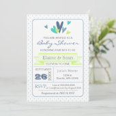 Blue and Lime Hearts Blue Boys baby shower invite (Standing Front)