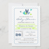 Blue and Lime Hearts Blue Boys baby shower invite