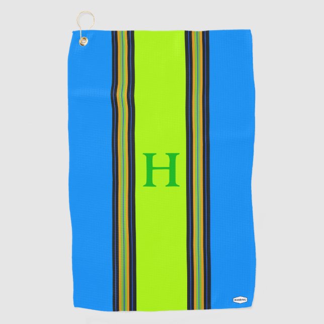 Blue and Lime Personalized Golf Towel HAMbWG (Front)