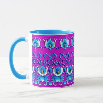 Blue And Magenta Chinese Flowers Border Mug by YANKAdesigns at Zazzle