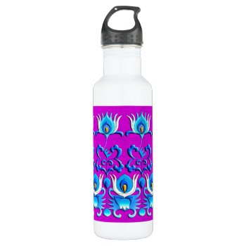 Blue And Magenta Chinese Flowers Border Water Bottle by YANKAdesigns at Zazzle