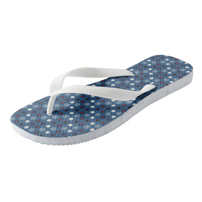 Blue and Magenta Dots Flip Flops (Angled)