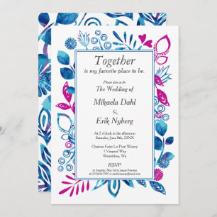 Blue and Magenta Pink Wedding Invitation