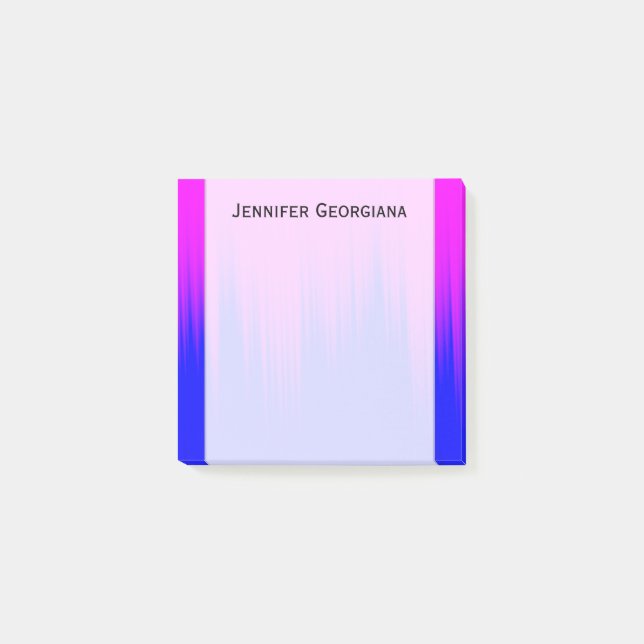 Blue and Magenta Streaks Pattern + Custom Name Post-it Notes (Front)