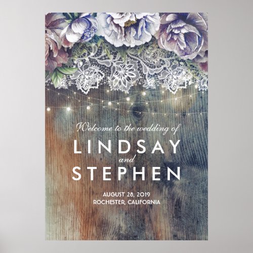 Blue and Maroon Floral Lace Wedding Welcome Sign
