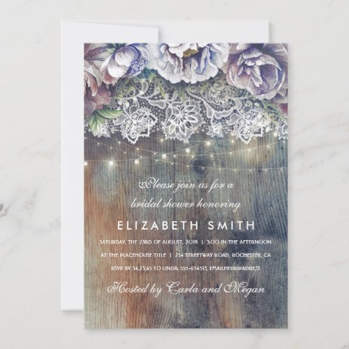 Blue and Maroon Rustic Floral Bridal Shower Invitation