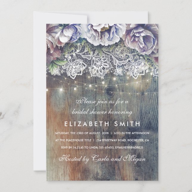 Blue and Maroon Rustic Floral Bridal Shower Invitation (Front)