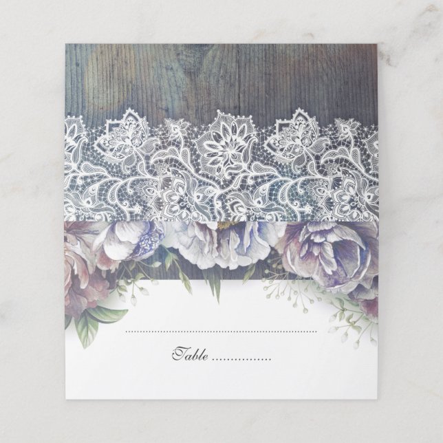 Blue and Maroon Rustic Floral Wedding Place Card (Outside Unfolded)