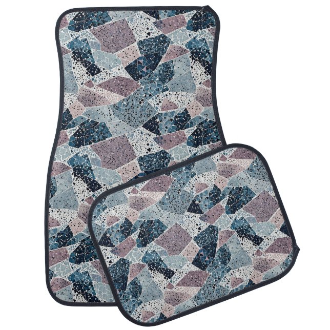 Blue and Mauve Abstract Terrazzo Design Car Floor Mat (Set)