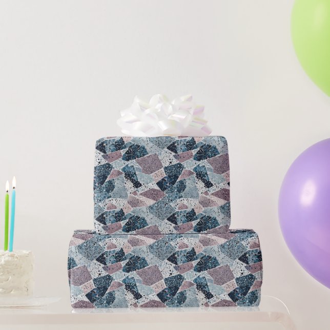 Blue and Mauve Abstract Terrazzo Design Wrapping Paper (Party Gifts)