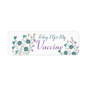 Blue and mauve floral information label