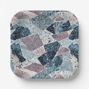 Blue and Mauve Terrazzo Abstract Design Paper Plates